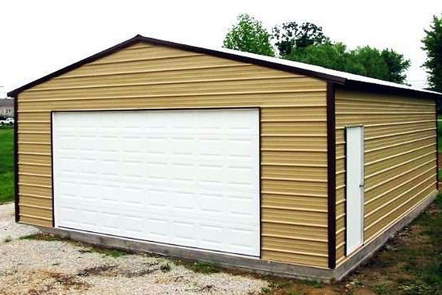Vertical roof steel garage with roll-up door