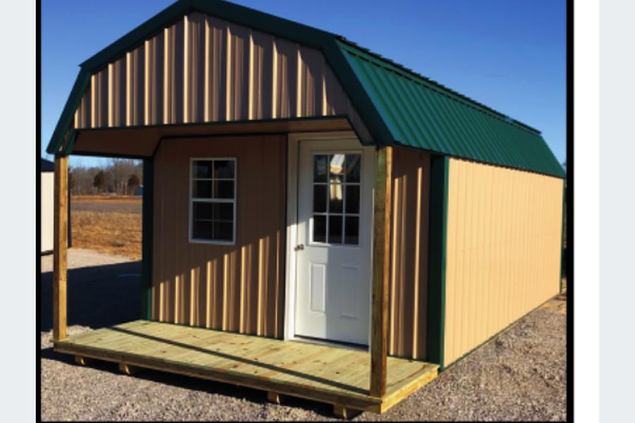 Lofted wood shed with porch